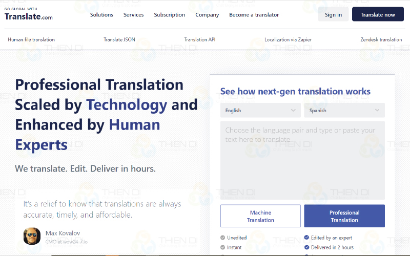 Hình: Giao diện website Translate.com Hình: Giao diện website Translate.com