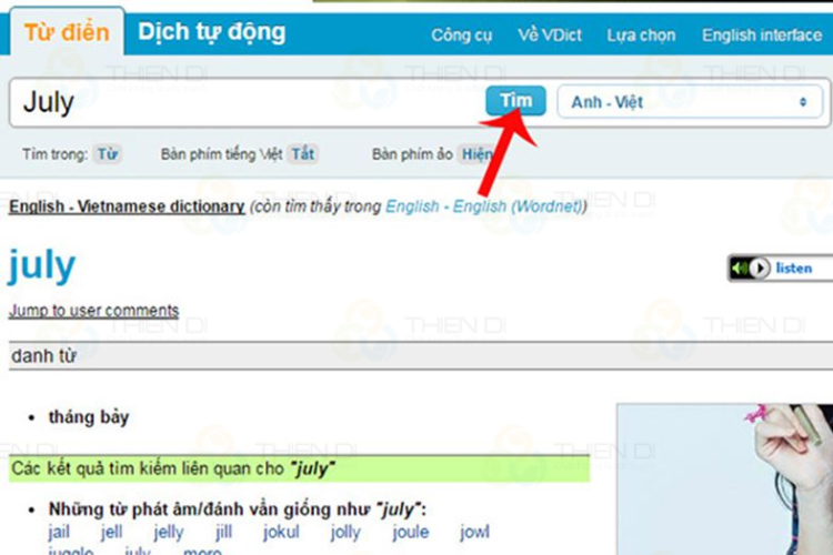 Hình: Giao diện website VDict.com Hình: Giao diện website VDict.com